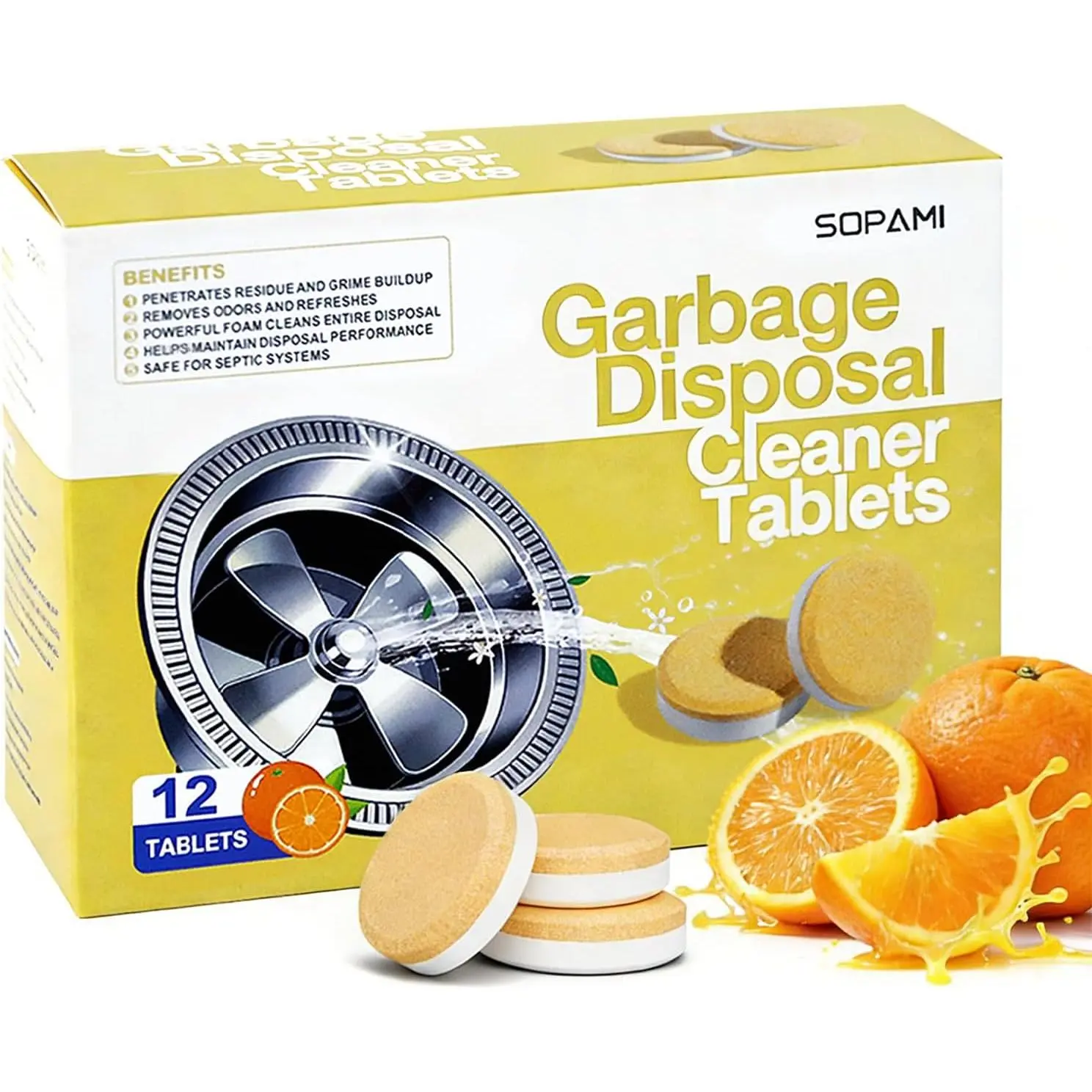 Garbage Disposal Cleaner Deodorizer Tablets 12 Pack 1 Year  |  XL Foaming Sink Garburator Disposer Freshener,  Kitchen Drain Cleaning Care with  Citrus Scent
