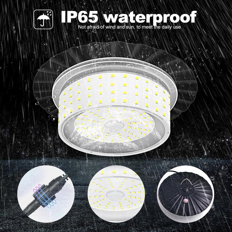 224-LED Solar Pendant Light with Motion Sensor, 5-Mode Waterproof Floodlight with Remote Control, Outdoor Wall and Garden Light for Patio, Deck, Shed or Camping