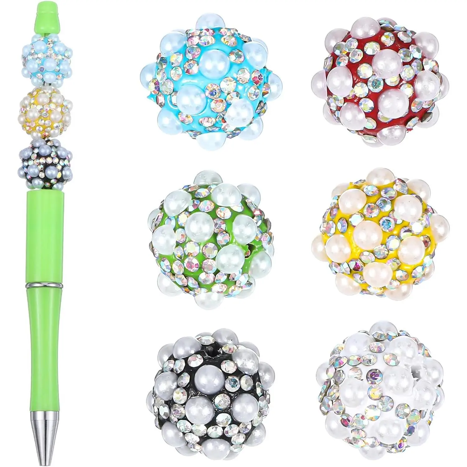 6 count Beadable Pens Beads, 0.67 Inch Chunky Glitter Beads | Pens DIY,  Bead for  Pendant Friendship Bracelet Earrings Key Ring Decor