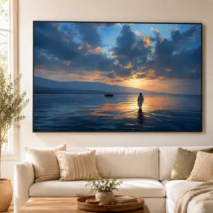 Jesus Walking on Water Canvas Poster Divine Light Spiritual Wall Decor Modern Christian Art Ready to Hang Religious Gift Home Decor, Framed Canvas, Religious Wall Art, Scripture Wall Art, Living Room, Bedroom, Office, Church Decor