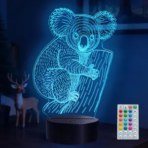 Night Light, 3D Illusion Lamp with Remote Control, 16 RGB Colors, 4 Flashing Modes, Timer, Dimmable, Cute Animal Decor for Holiday Birthday Christmas