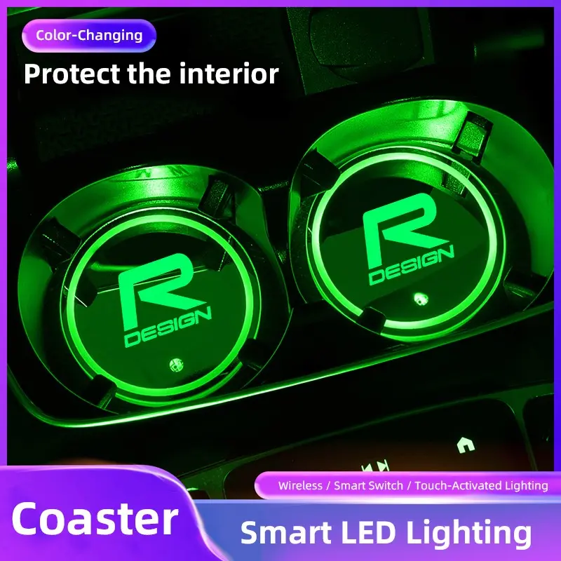 2pcs Car Luminous Water Cup Pad LED Atmosphere Light For Volvo XC90 V90 V60 XC60 V40 EC40 EX40 S80 S60 S90 C40 XC40 V70 XC70 C30 C70 EX90 Rdesign Car Accessory Automotive Interior Accessories
