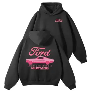 [FathersDayGift]Vintage Pink Mustang Ford 2 Sided Hoodie- American Muscle Car Graphic Tee for Car Lovers, Outfit For Men and Women