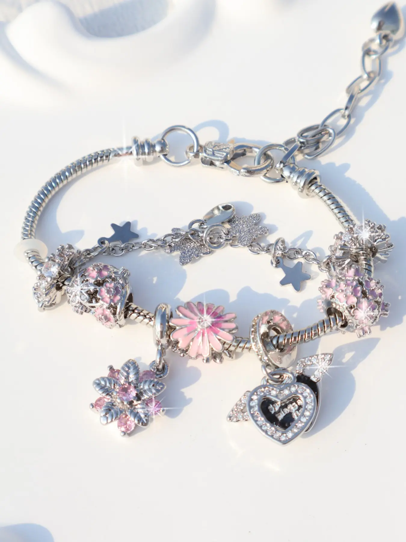 Cherry Blossom Style Bracelet, Butterfly Star Safety Chain, Sparkling Zircon Bling, DIY Flower Drill Bracelet, Angel Wings Fashion Chain, Hand Chain Jewelry
