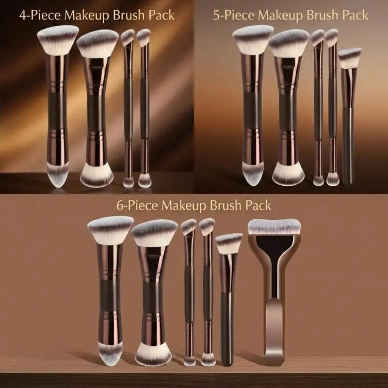 4/5/6-piece makeup brush set, Makeup Brushes Kit including foundation, loose powder, blush, concealer, eyeliner, and eyebrow pencil. Aluminum makeup tools, a mixed beauty tool set, suitable for women and girls.