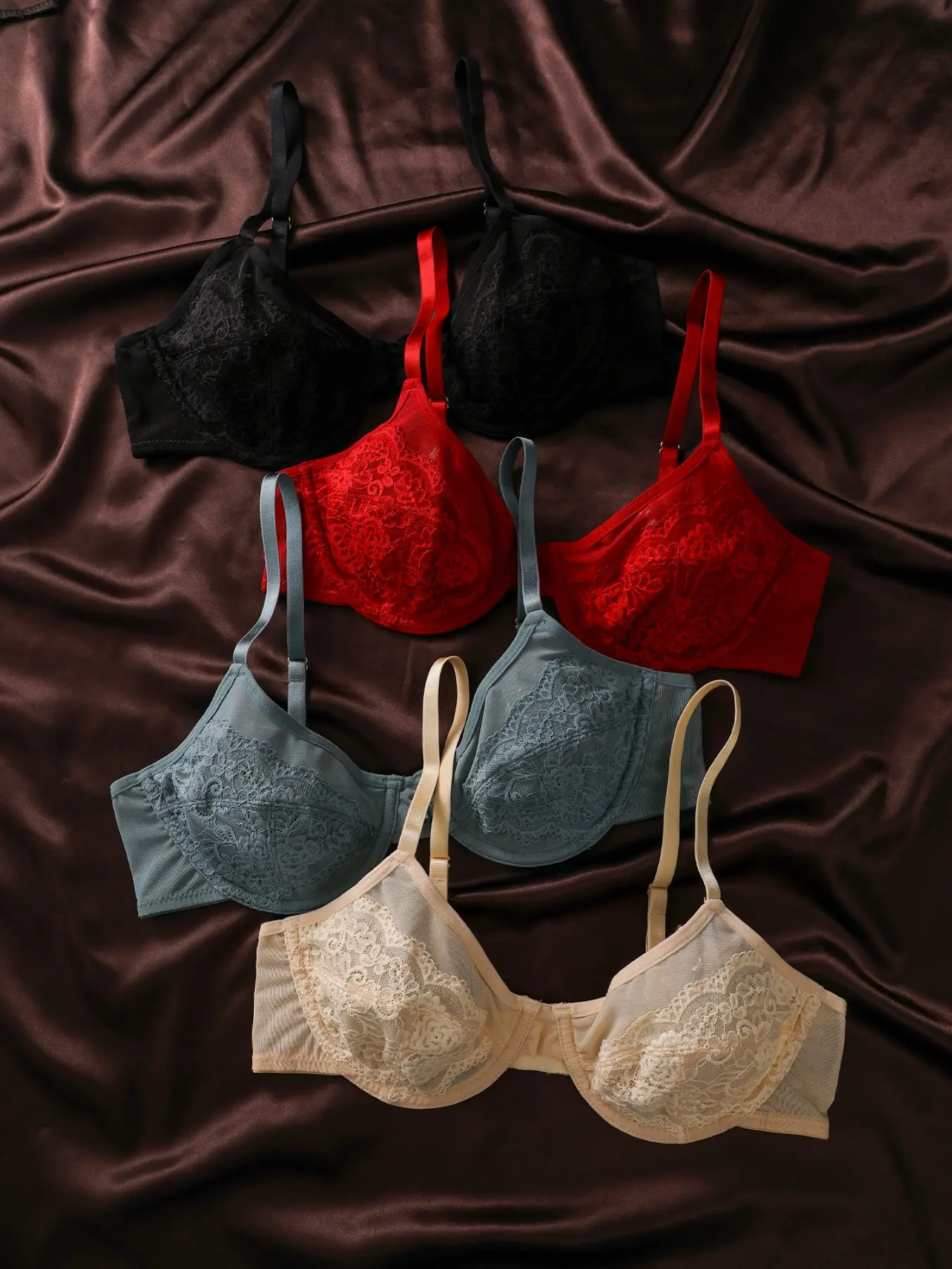4-Pack Biweier Lace Trim Bralettes, Floral Print, Medium Support, Breathable, Casual Style, Ideal for Daily Wear and Commute