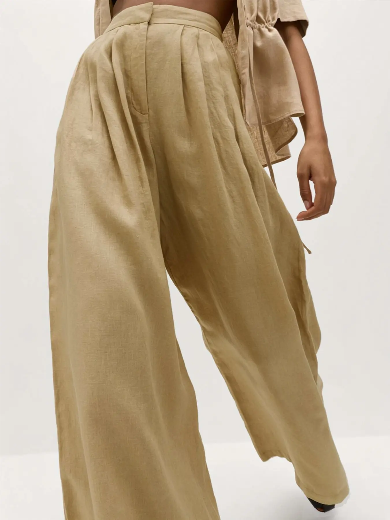 High Waist Wide Leg Pants for Women Woven Fabric Loose Fit Casual Trousers Office Long Pants No Stretch
