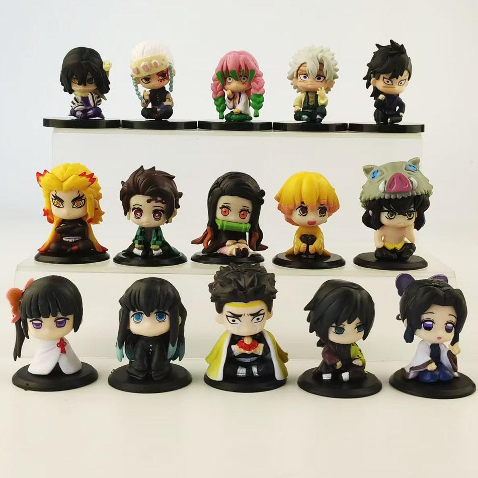 Demon Slayer Figure Toy Anime Kimetsu no Yaiba Q Version Sitting Tanjiro Nidouzi Inosuke Zenizu PVD Figurine Model Doll Gifts