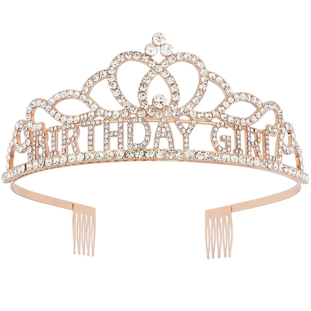 Gold Rhinestone Crystal Birthday Tiara Crown Headband for Women and GirlsGift