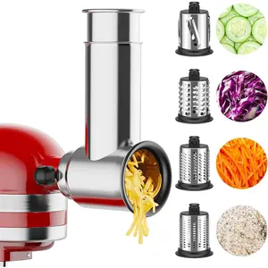 Stainless Steel Slicer Shredder Attachment for Kitchenaid Stand Mixer, Cheese Grater, Salad Maker Accessories for Kitchenaid Mixer, Grinding Powder with 4 Blades