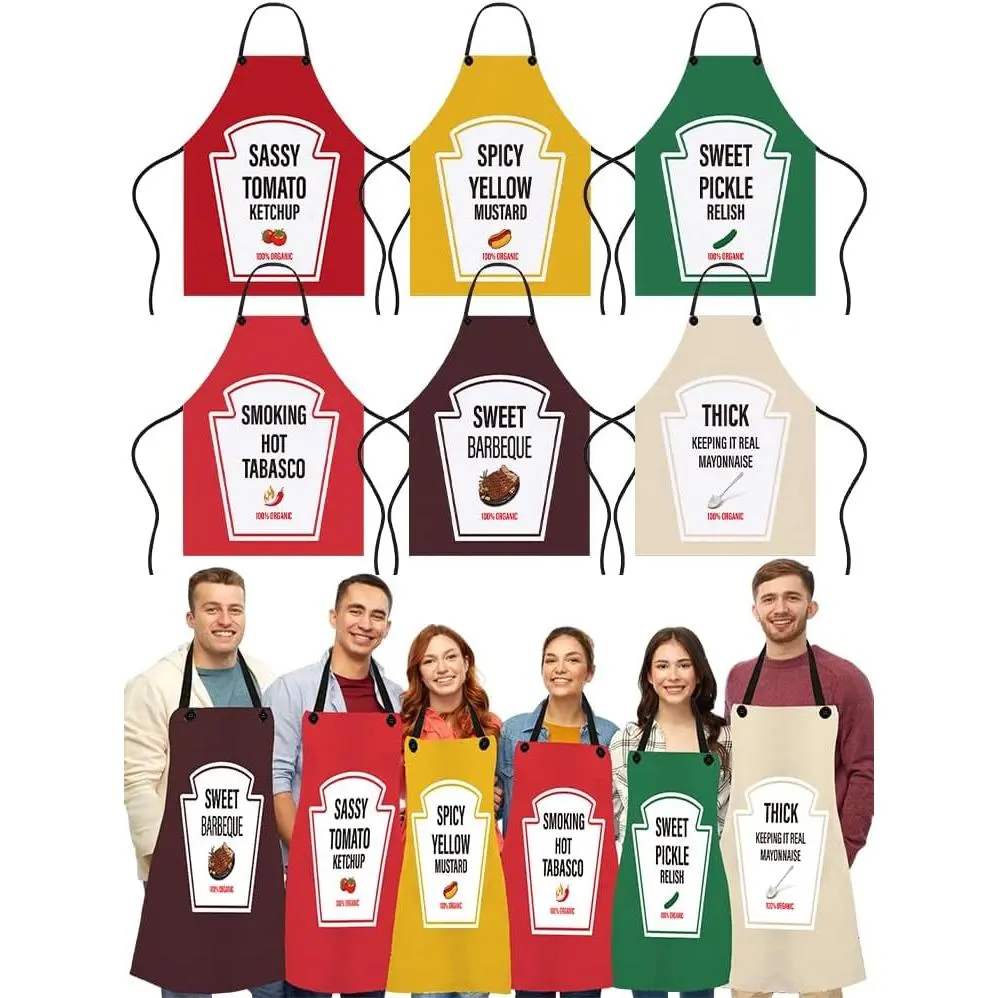 Condiment Group Costume Apron - Lightweight, Modern, Durable Synthetic Ketchup Bottle Themed Funny Apron for Teachers, Men & Women School Classroom Dress Up