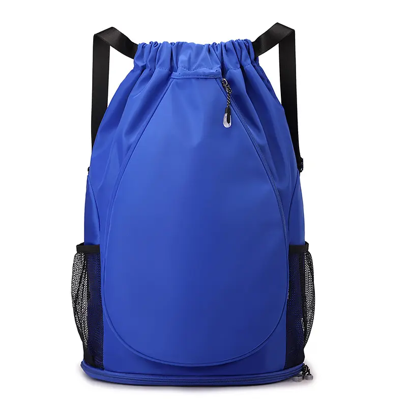 Large Drawstring Sports Backpack, Water-Repellent Lightweight Nylon Gym Bag with Separate Shoe Compartment, Racket Pocket and Adjustable Strap