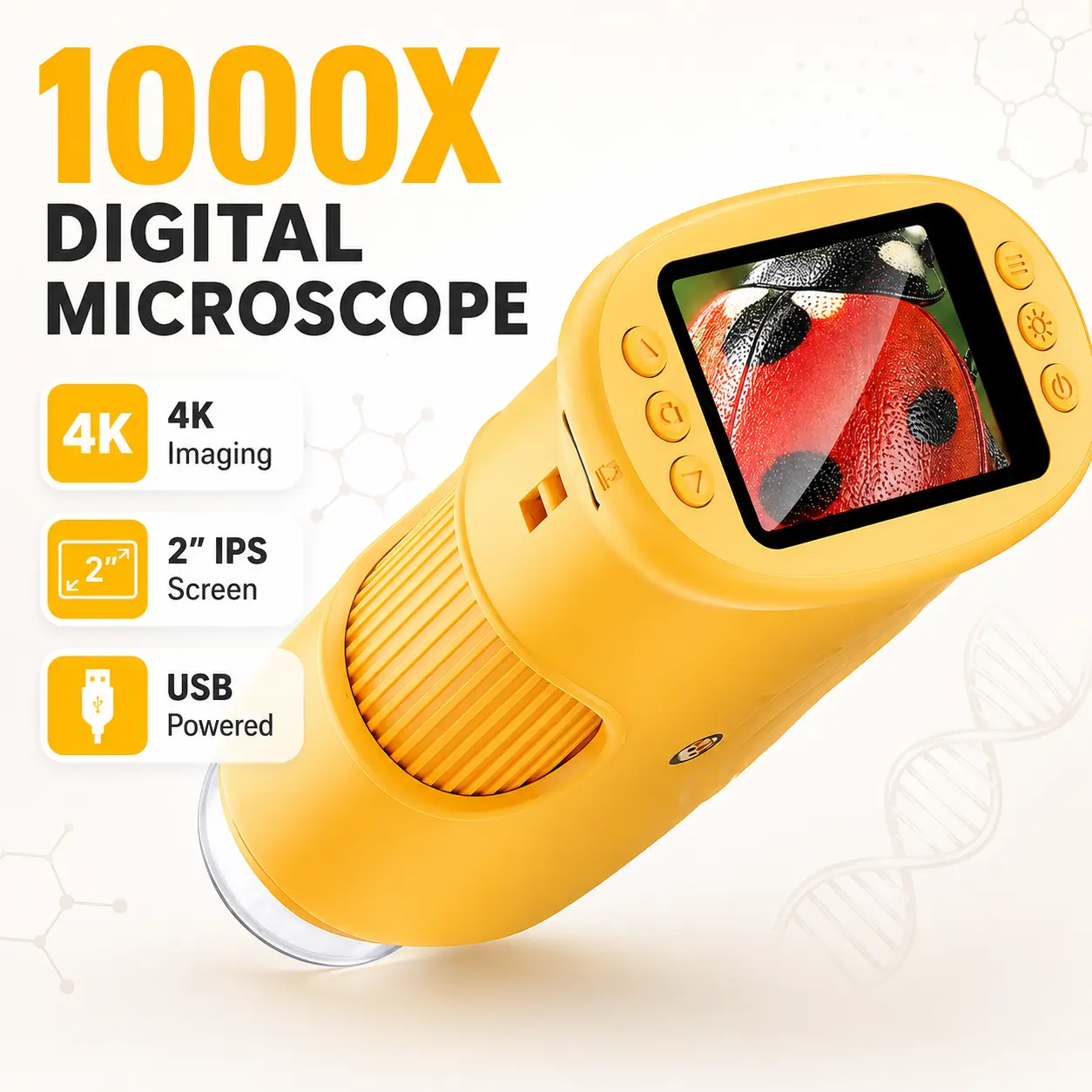 1000X Handheld Digital Microscope with 4K Imaging, 2-Inch IPS Display and USB Power, Portable STEM Exploration Tool for Kids, Students, Classroom Science, Nature Observation, Coins, Plants and Educational Learning