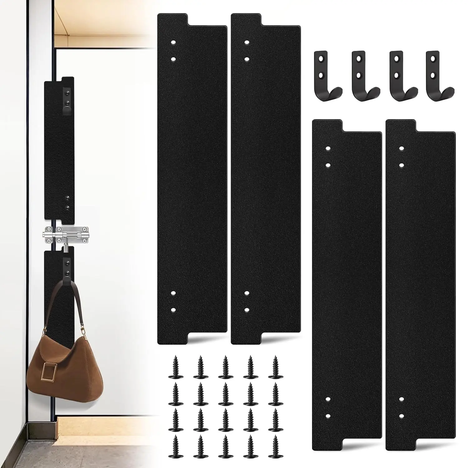 4 PCS Black 17.3" X 3.8" Bathroom Stall Privacy Strip with Metal Hooks - Bathroom Partition Gap Filler Toilet Privacy Cover for Public Restroom