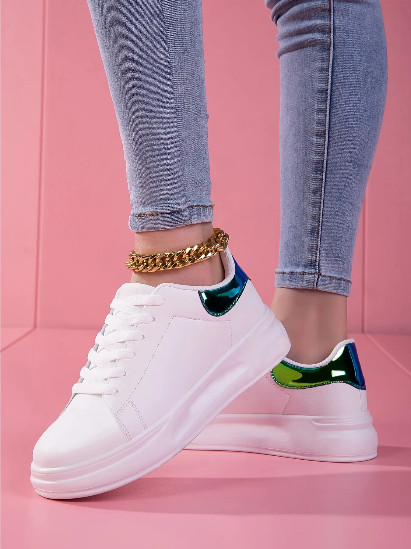 Women's Trendy Colorblock Casual Board Shoes, Lightweight Height-Boosting Anti-Slip Laces, Daily Commute Versatile Sneakers