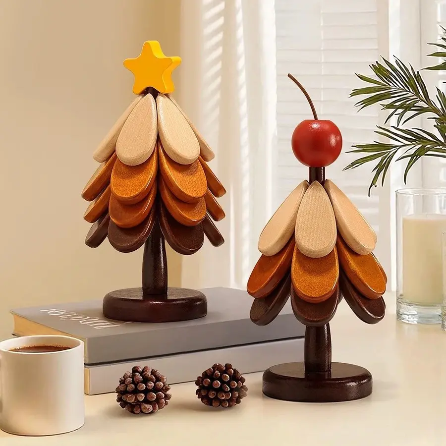 Christmas Tree Wooden Trivet, Foldable Heat-Resistant Pot Holder & Table Decor