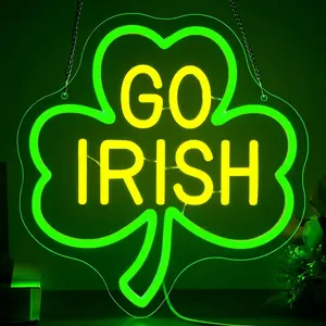 Go Irish LED Neon Sign, Lucky Shamrock Neon Light, University Dorm Decor, Game Day, Irish Bar Wall Decoration, St Patrick's Party