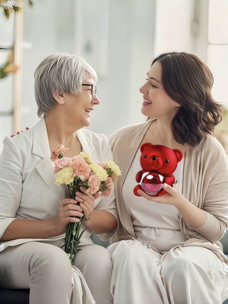 Bear Design Heart Shaped Pendant Necklace with Rose Gift Box, Fashion Jewelry for Party, Daily Clothing Decor, Trendy All-match & Exquisite Jewelry for Birthday Gift, Love Heart Necklace