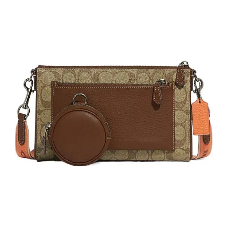 COACH Holden 25 Classic Monogram Zip Top Crossbody Bag for Women, PVC and Leather, Tan Brown