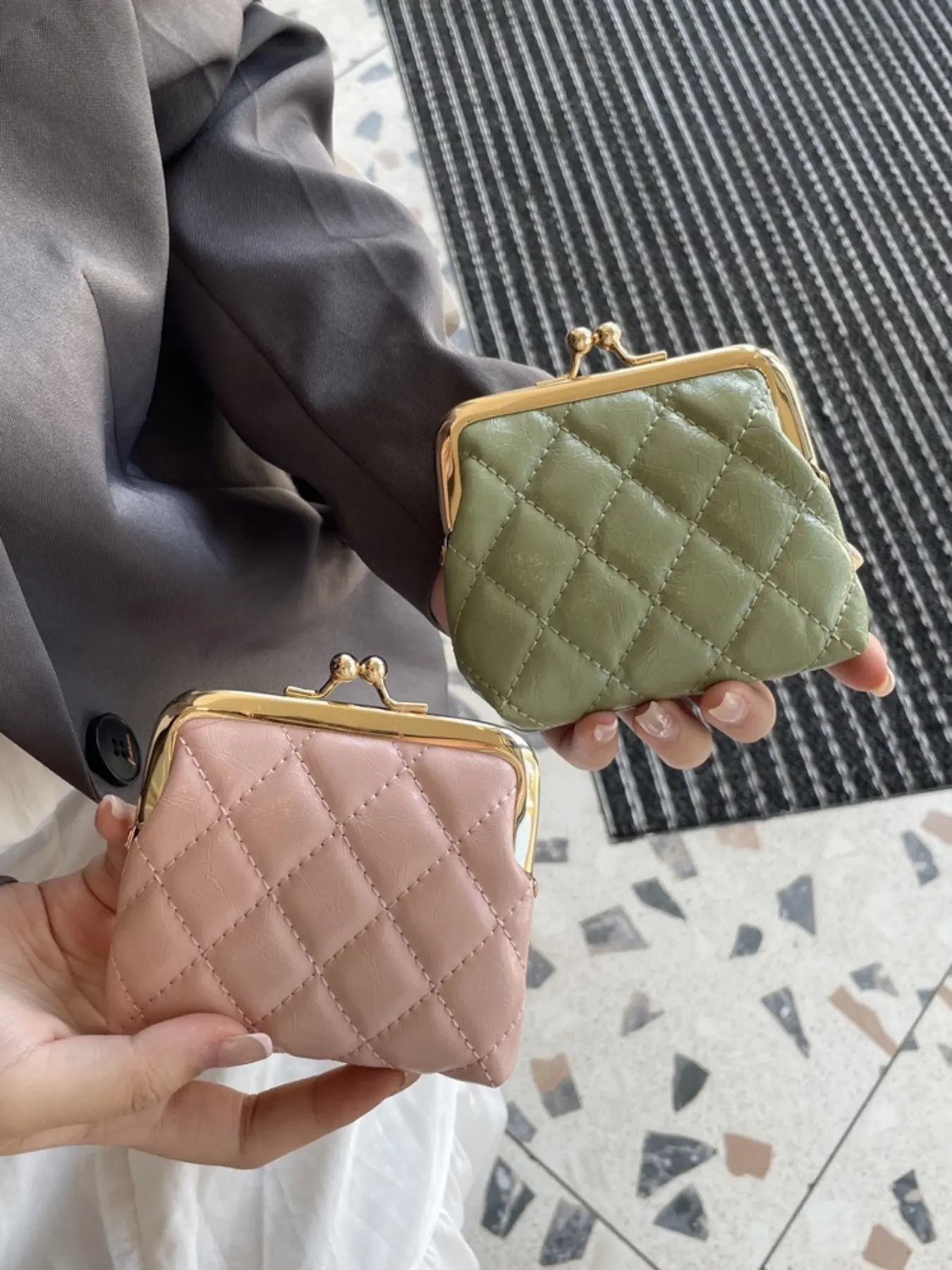 New Fashion Embroidered Coin Purse for Women, High-End Clutch Wallet, Elegant Leather Mini Bag, Rhombus Pattern, Compact Storage