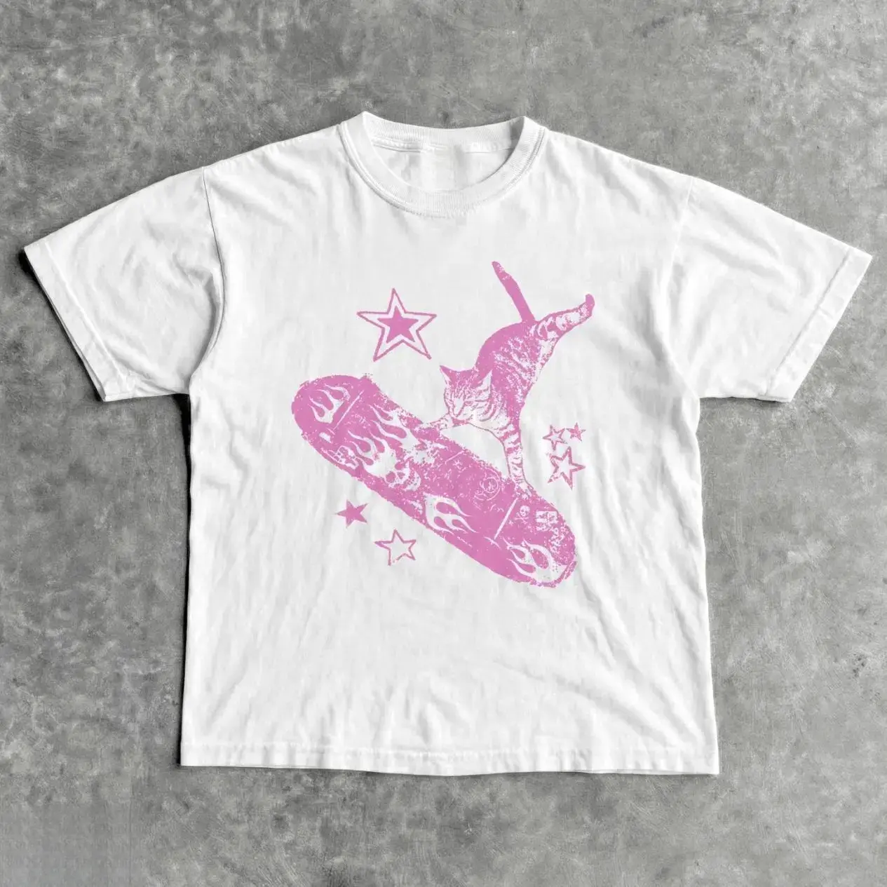 Y2K Skateboard Cat Graphic T Shirt Unisex Vintage Mori Kei Grunge Skater Girl Tee For Men Women Rockstar Girl Gifts Casual Daily Wear Streetwear Top