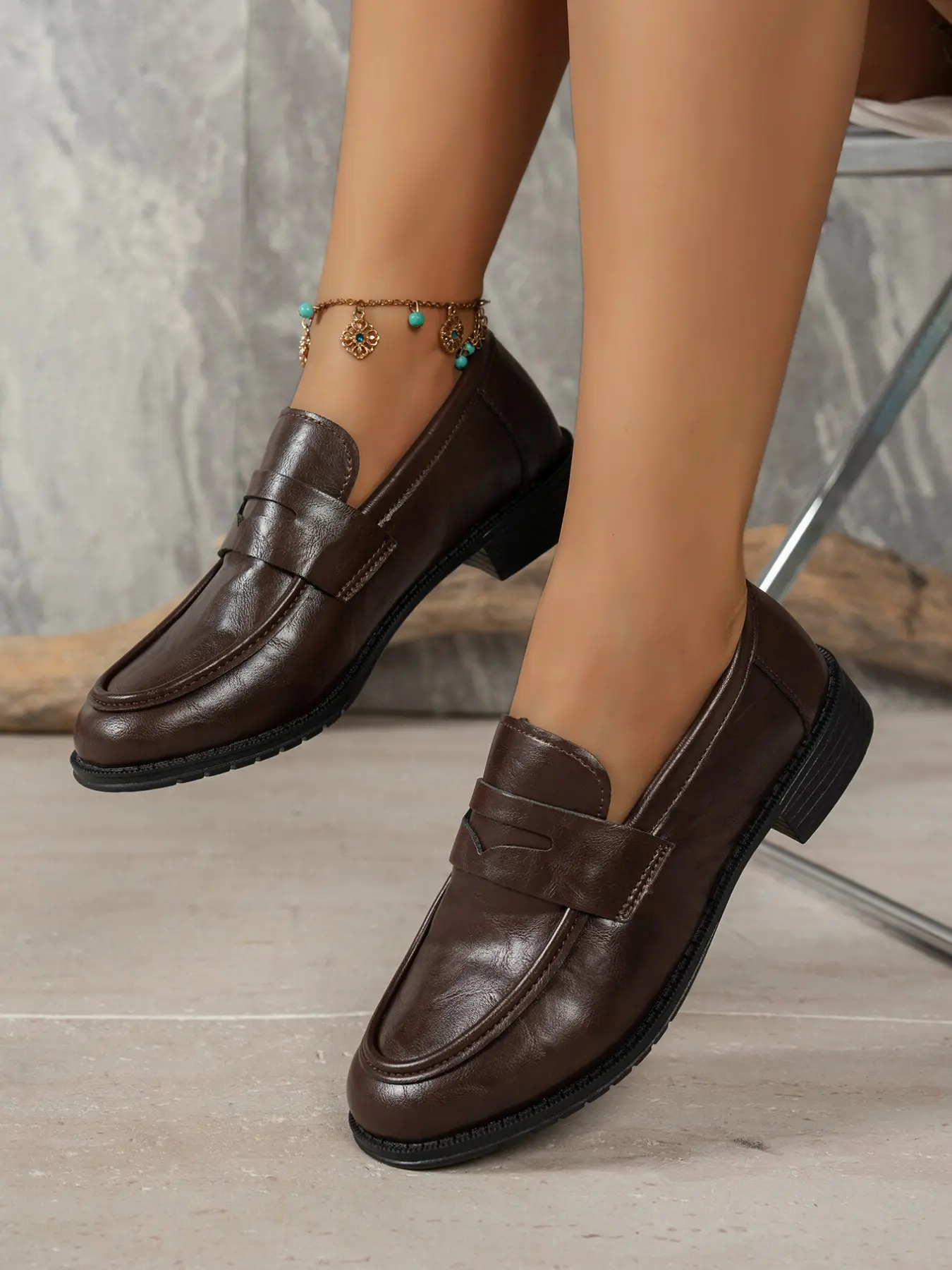 Low Heel Chunky Sole Casual Women's Shoes, Soft Upper Slip-On Office Comfortable Low Top Loafers, Classic Women's Footwear