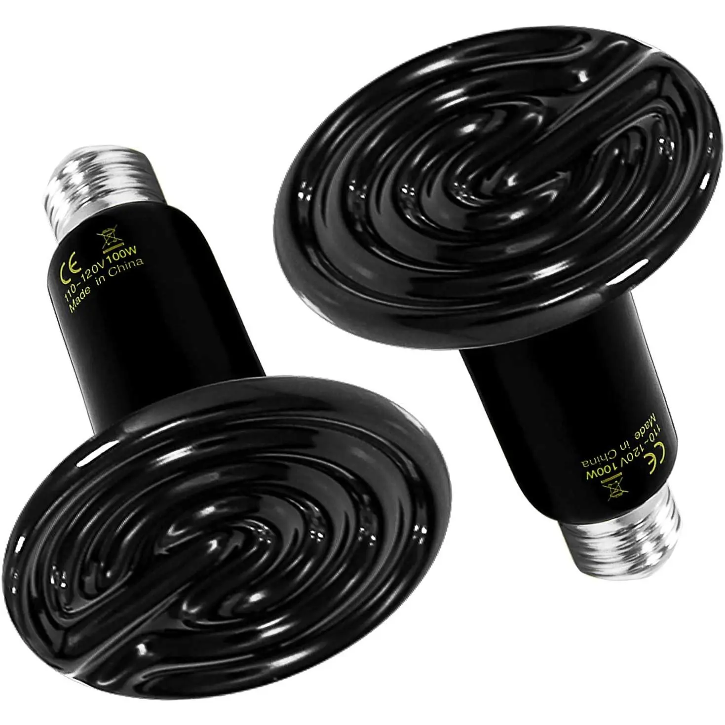 100W 2-Pack Ceramic Heat Emitter Bulb No Light Brooder Coop Heater for Reptile Amphibian Pet & Incubating Chicken, BlackGift