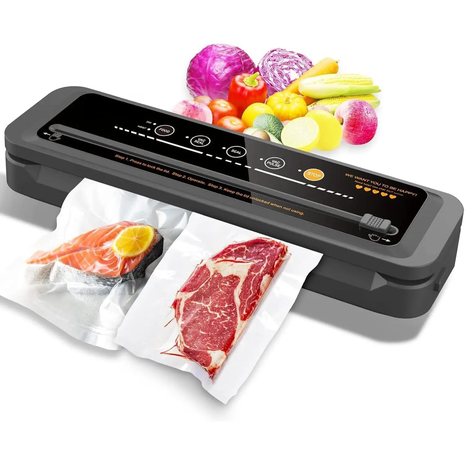 Vacuum Sealer Machine |   80kPa Suction Power |   Vac Seal Machine |   Bags and Cutter Included | Compact One-Touch Automatic with External Vacuum System | Dry Moist Fresh Modes for All Saving needs