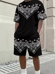 Men's 3D Printed Casual Two-Piece Set, Short Sleeve T-Shirt + Shorts, Streetwear Style, Summer, Daily Wear, Trendy Men's Fashion