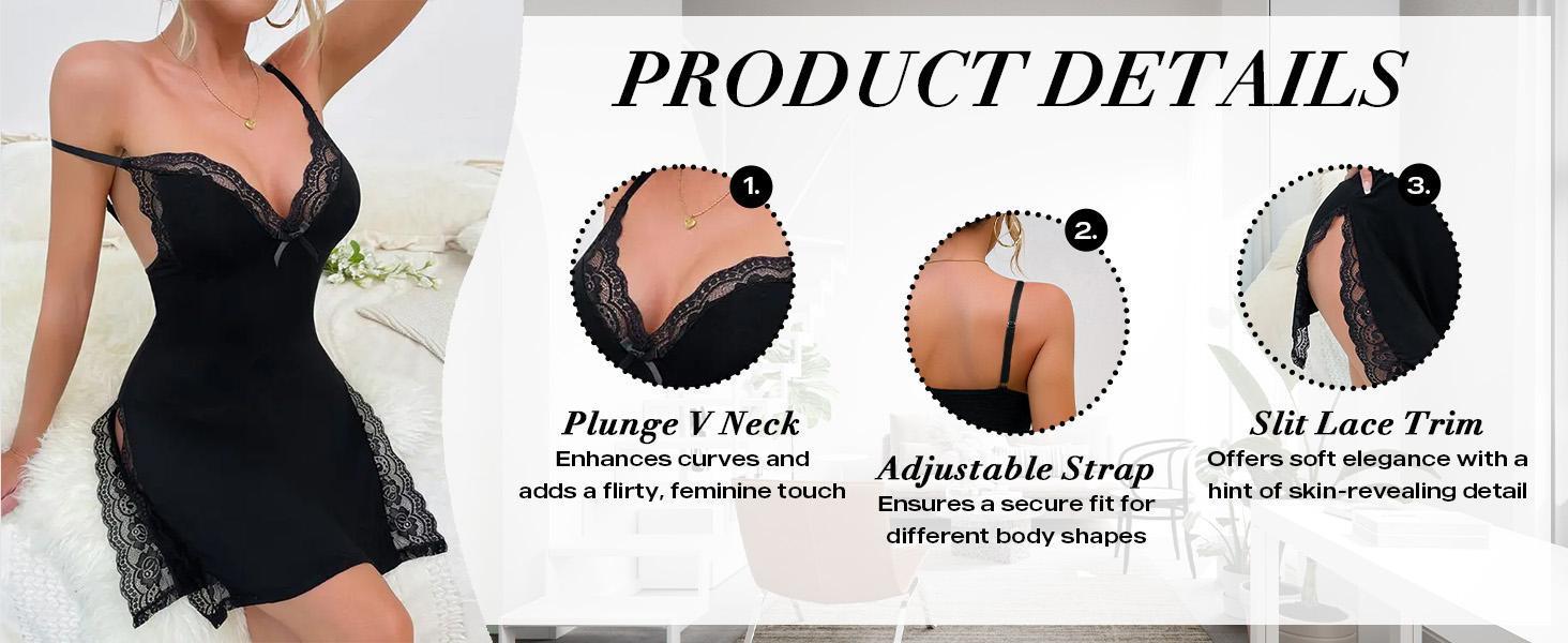 Women's Modal Nightgown with Lace Trim, Comfortable Cami Sleepshirt Featuring a Side Slit, Cozy Lounging & Bedtime Wear