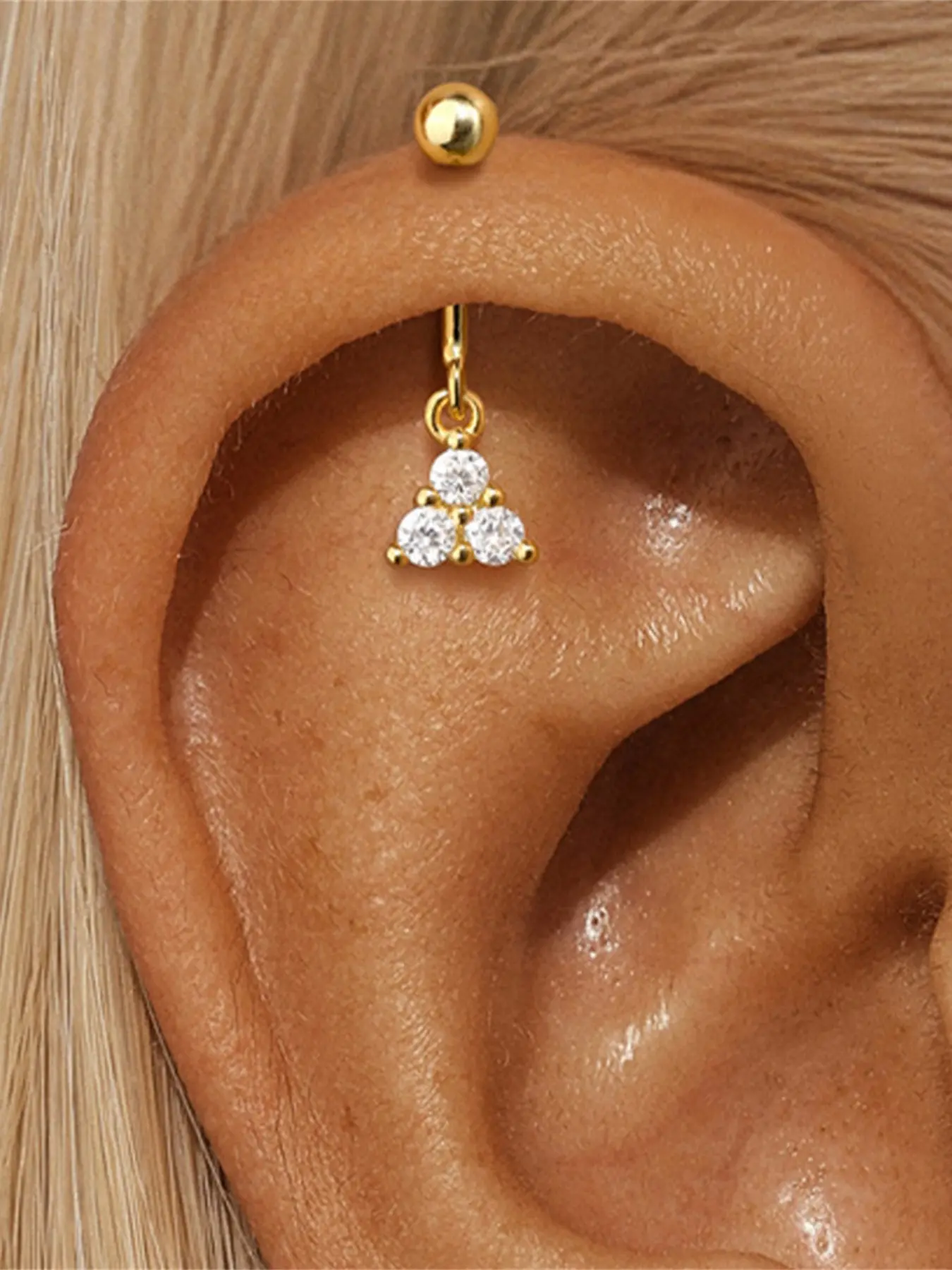 1PC 925 Sterling Silver Classic Triangle Cubic Zirconia Stud Earrings Hypoallergenic Cartilage Helix Tragus Lobe Piercing Jewelry Suitable For Women For Daily, Dates, Vacation, Wedding, Party, Holiday Gift