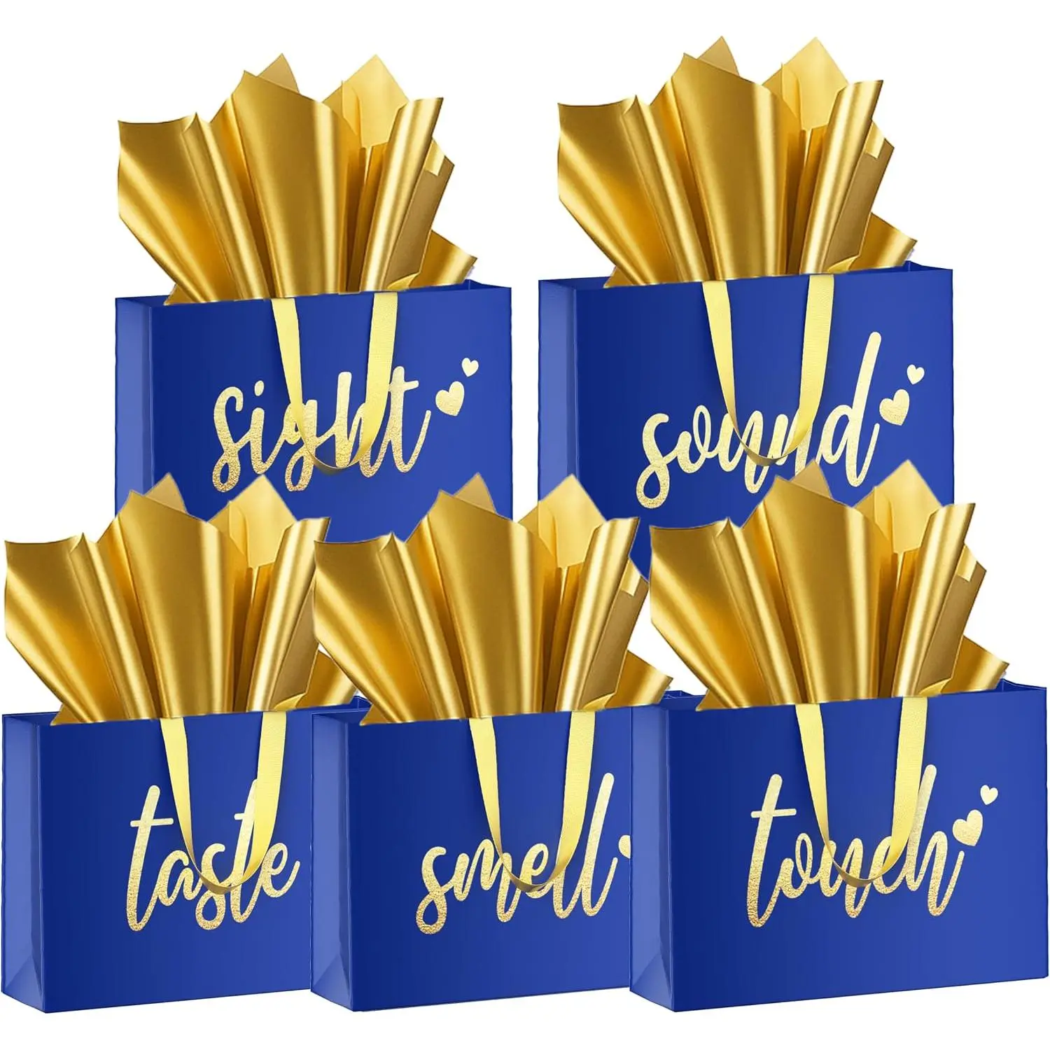 5 Senses  Bags Five Senses  Bags with Tissue Paper  Paper Bag with Ribbon Handles for Anniversary, Valentine's Day, Birthday for Him Husband Boyfriend (Blue )