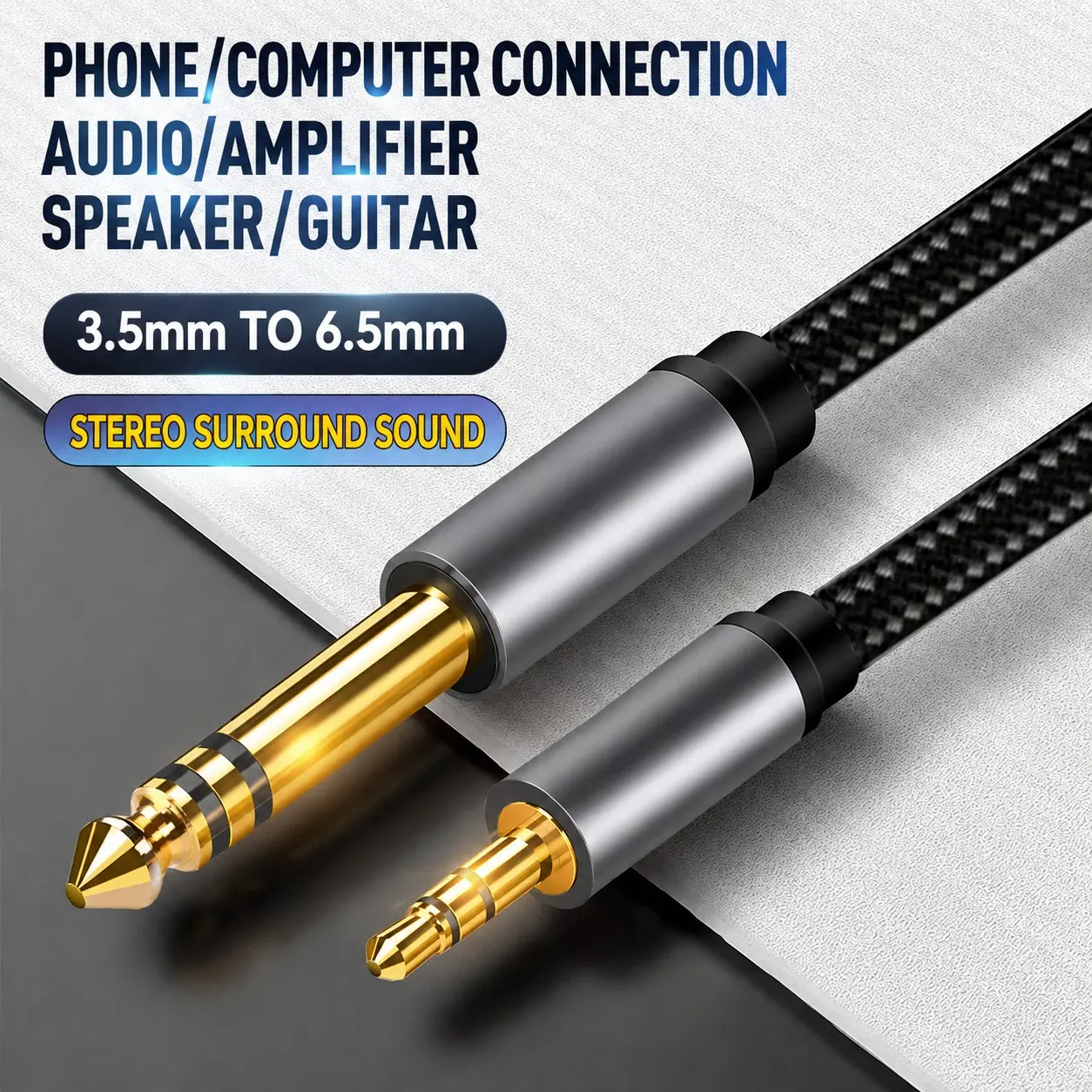 3.5mm to 6.5mm Audio Cable, Amplifier Speaker Wire, Laptop Tuning Audio Cable, Male to Male Audio Cable, Microphone Compatible, Clear Sound Quality