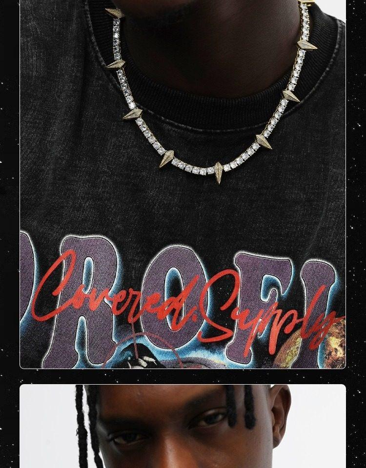 [ICE HUE]18K Gold Vacuum Plated Copper with 5A+ Sri Lanka Zircon Black SpikeNecklace Miami Italy Mexico & Micro Inspired for Women & Men Luxury Jewelry,Daily Wear,Casual Fashion,Gift Idea,,Classic,Minimalist,Simple,Sporty Style