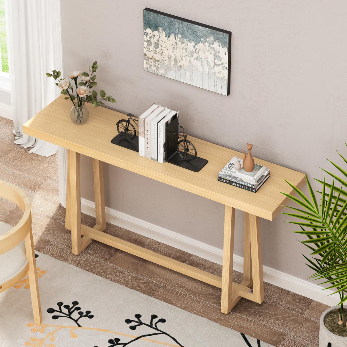 59.84'' Console Table, Stylish Rectangular Entryway Table, Outdoor Console Table for Patio, Sturdy Construction Hall Table, Sofa Table for Hallway, Living Room, Bed Room and Patio,Wood color, Natural    RR