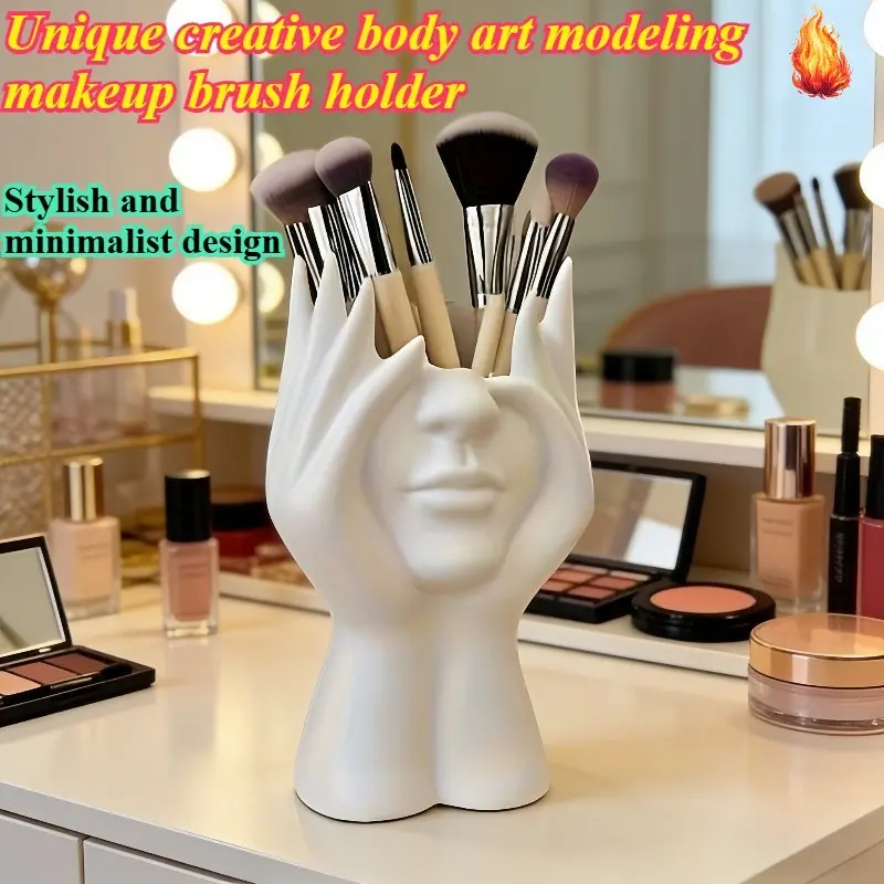 Creative Human Art Sculpture Storage Box, Large Capacity Makeup Brush Holder, Beauty Brushes Storage, Boho Style Desktop Organizer, Bathroom Bedroom Living Room Decor