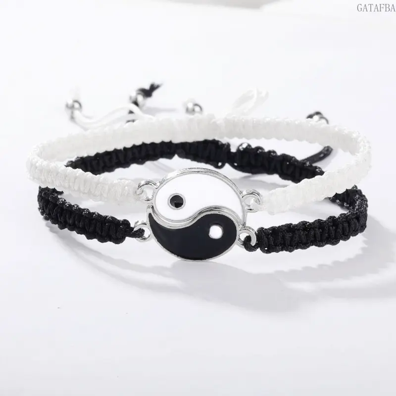 Bagua Tai Chi woven beaded bracelet, retro black and white couple hand jewelry for women,back to school,back to school haul