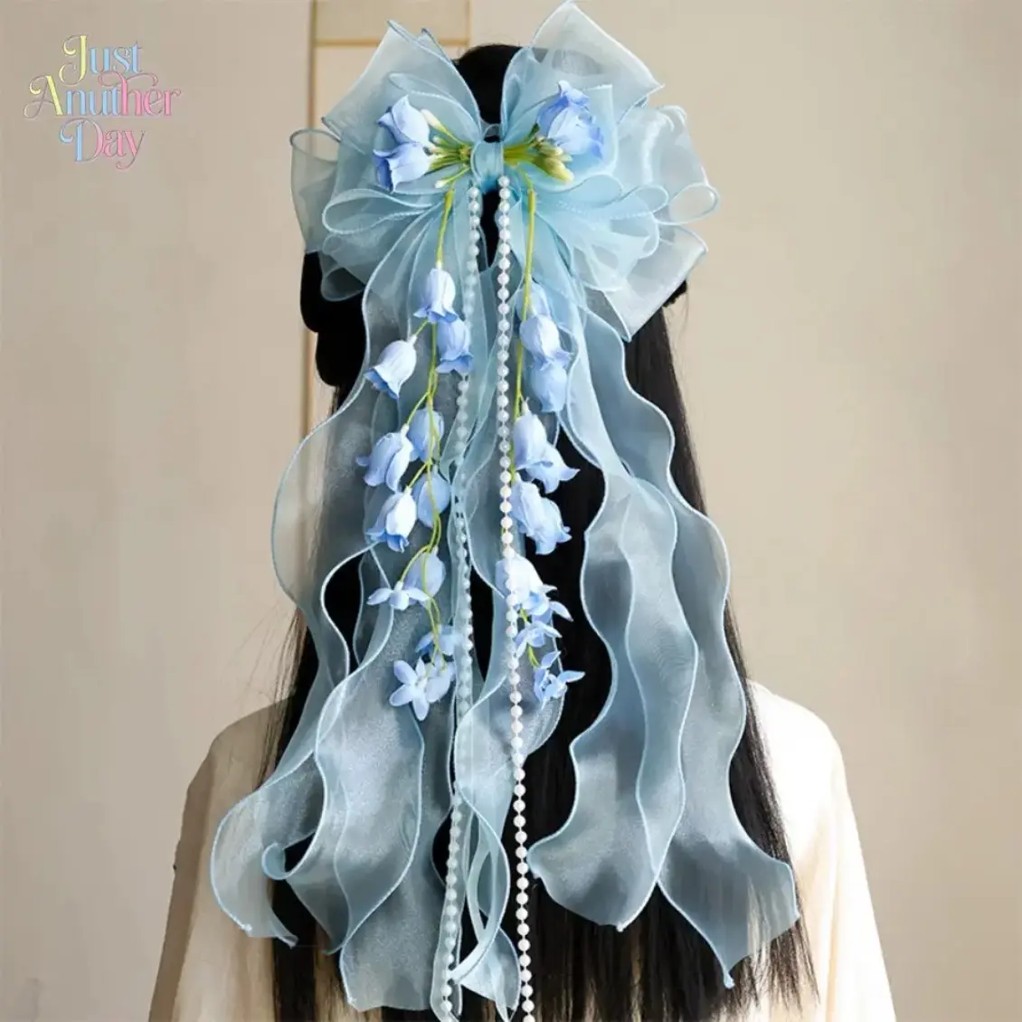 Lily of the Valley Bow Hair Clip Set, Coquette Aesthetic Ribbon Hair Accessories with Long Streamer Bow, Vintage Floral Hairpin for Women & Girls, Kawaii Cottagecore Hair Decor, Elegant Clip for Daily Wear, Weddings, Festivals & Photoshoots