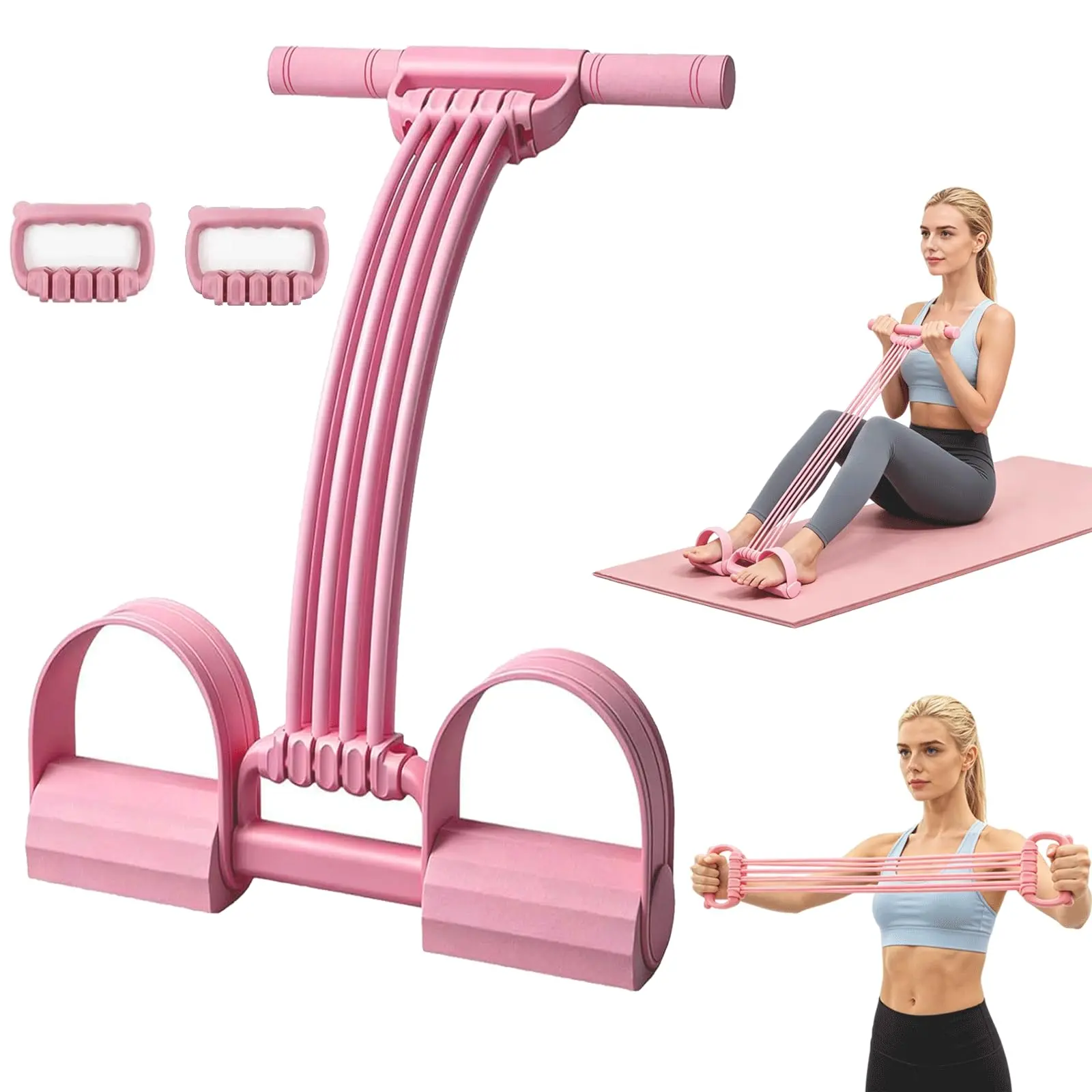 8-piece pink foot pedal resistance bands for women, adjustable tension straps for opening shoulders and back, foot pedal exerciser, home fitness equipment, portable workout gear, adjustable foot pedal bands, all-in-one full-body workout.