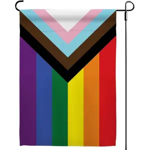 Progress Pride Rainbow Garden Flags - Inclusive Progress Yard Small Flag 12x18 Inch for LGBTQ Lesbian Gay Transgender