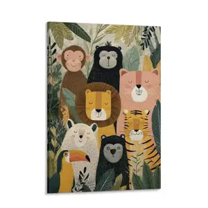 Jungle Adventure Animal Theme Wall Poster - Boho Kids Room Decor with Cute Lion, Tiger, Monkey, Toucan, Bear - Gender-Neutral Nursery Art, Perfect Baby Christening Gift (Home Decor Prints for Preschool Spaces)