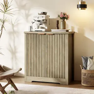 GARVEE30" Large Fluted Buffet Cabinet with Storage, Modern Farmhouse Sideboard Credenza Featuring 4 Doors, Adjustable Shelves, Media Console for Living Room or Entryway, Available in Oak and Grey