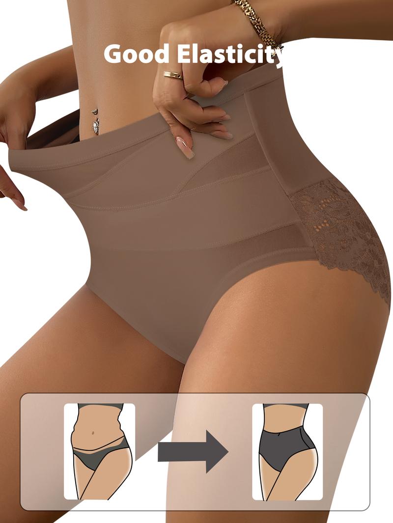 QUASTI 10 PCS Cross Design Skin-Friendly Lace Sexy Women's Underwear, High Waisted Milk Silk Fabric Soft Knicker for Breathable Comfy, Solid Color Panty Female Intimates, Suitable for Daily Wear