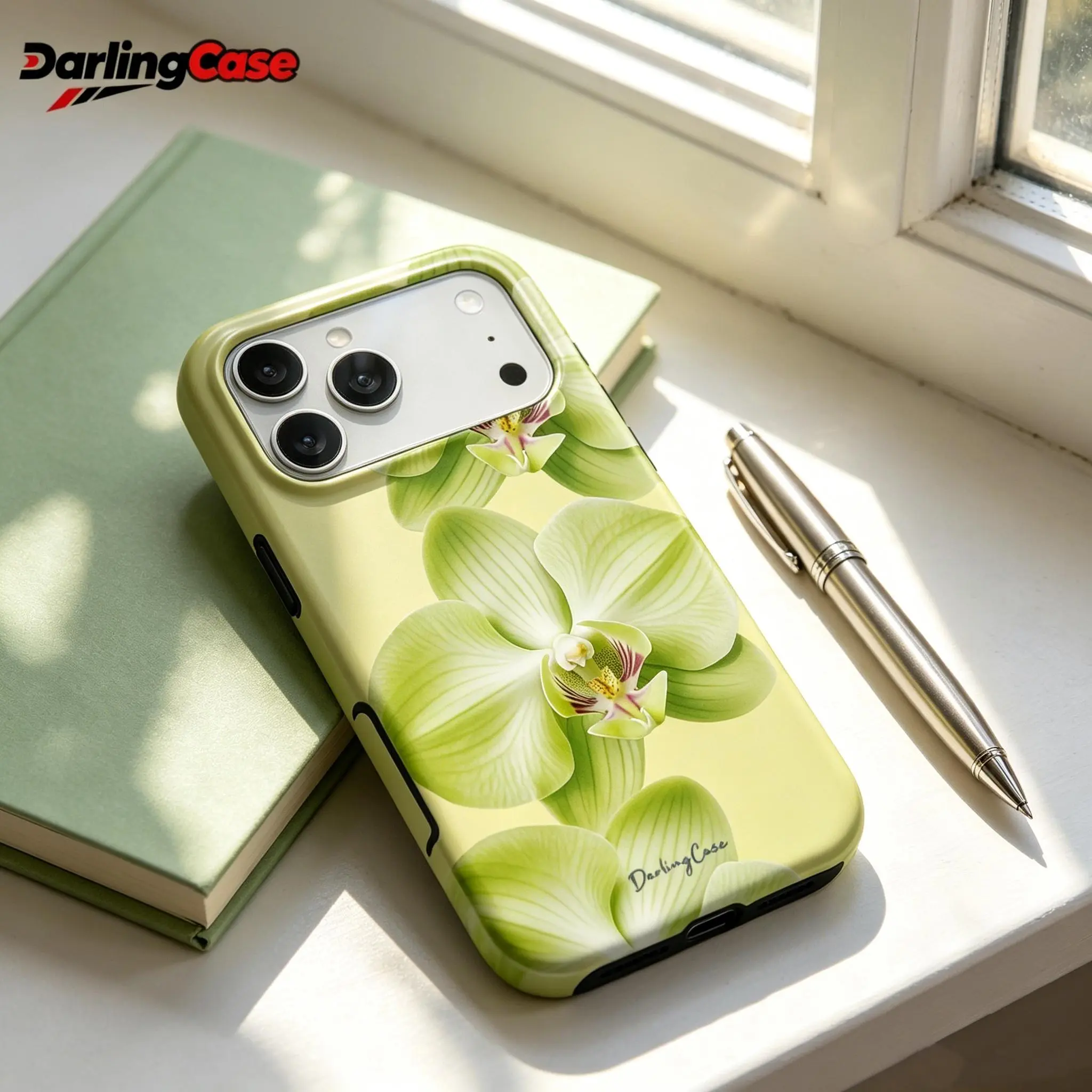 DarlingCase Fresh Green Orchid Tropical Floral Silicone TPU Cellphone Casing, Shockproof Anti-Scratch Protective Cover for iPhone 17 Pro Max,16 Pro,15,14,13,12 Devices, Durable Elegant Mobile Accessories Gift for Women
