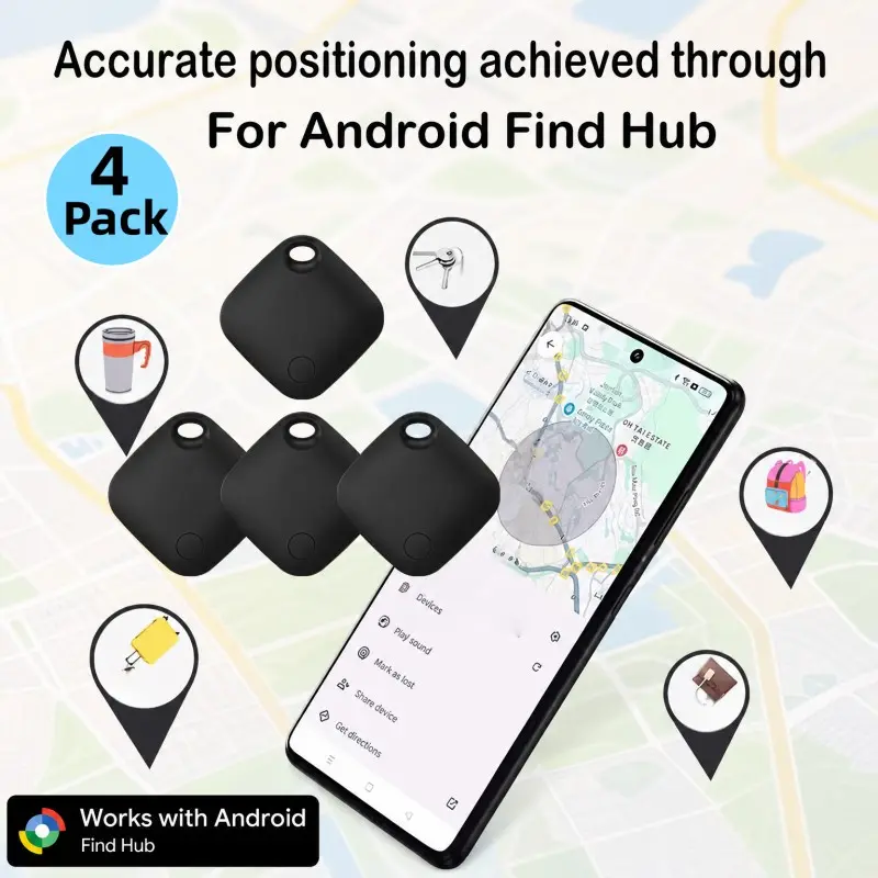Rsh 4-Pack Smart GPS Tracker, Mini Locator for Android, Anti-Loss Alert Device, Wireless Positioning for Car Keys, Pets, Elderly