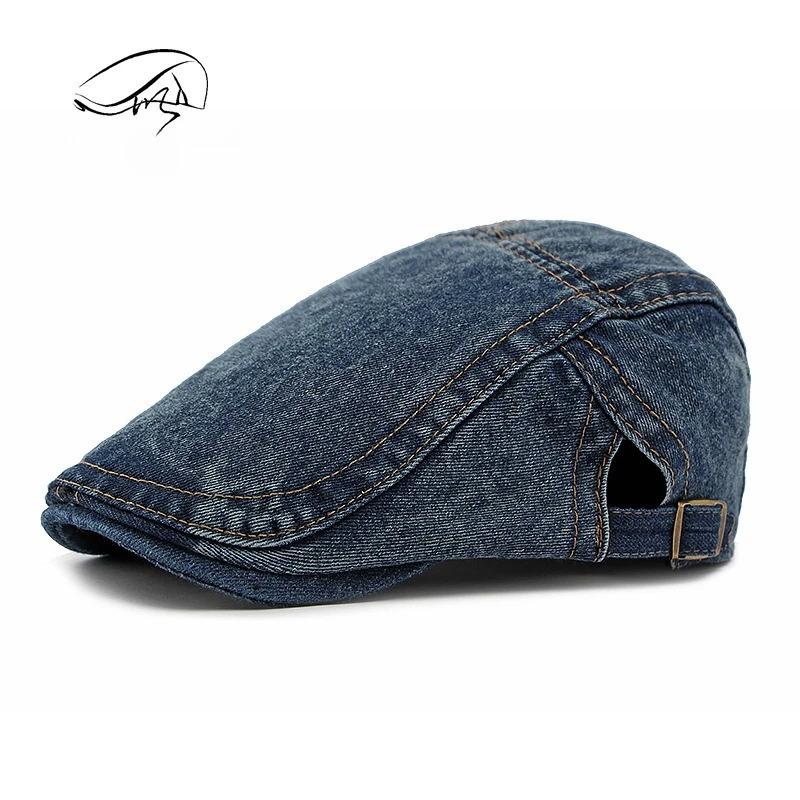 1pc Women's Classis Retro Beret Classis Denim Retro Newsboy Caps for Men,Summer Solid Washed Adjustable Flat Caps Visor Hat