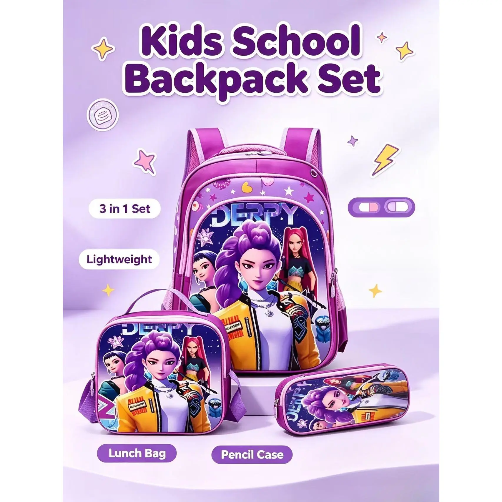 3Pcs   3PCS Set |     16 Inch Kids School  for Girls, Lunch Bag & Pencil Case, 2026 Must Have Back to School Gift for Teens backpacks