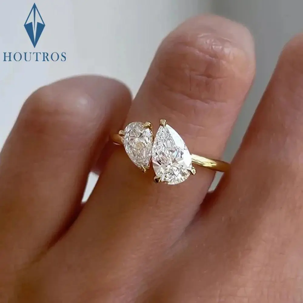 1.5cttw Double Pear Cut Moissanite Diamond Ring for Women Two Stone Toi Et Moi Wedding Ban 925 Silver 18k Gold Plated Jewelry