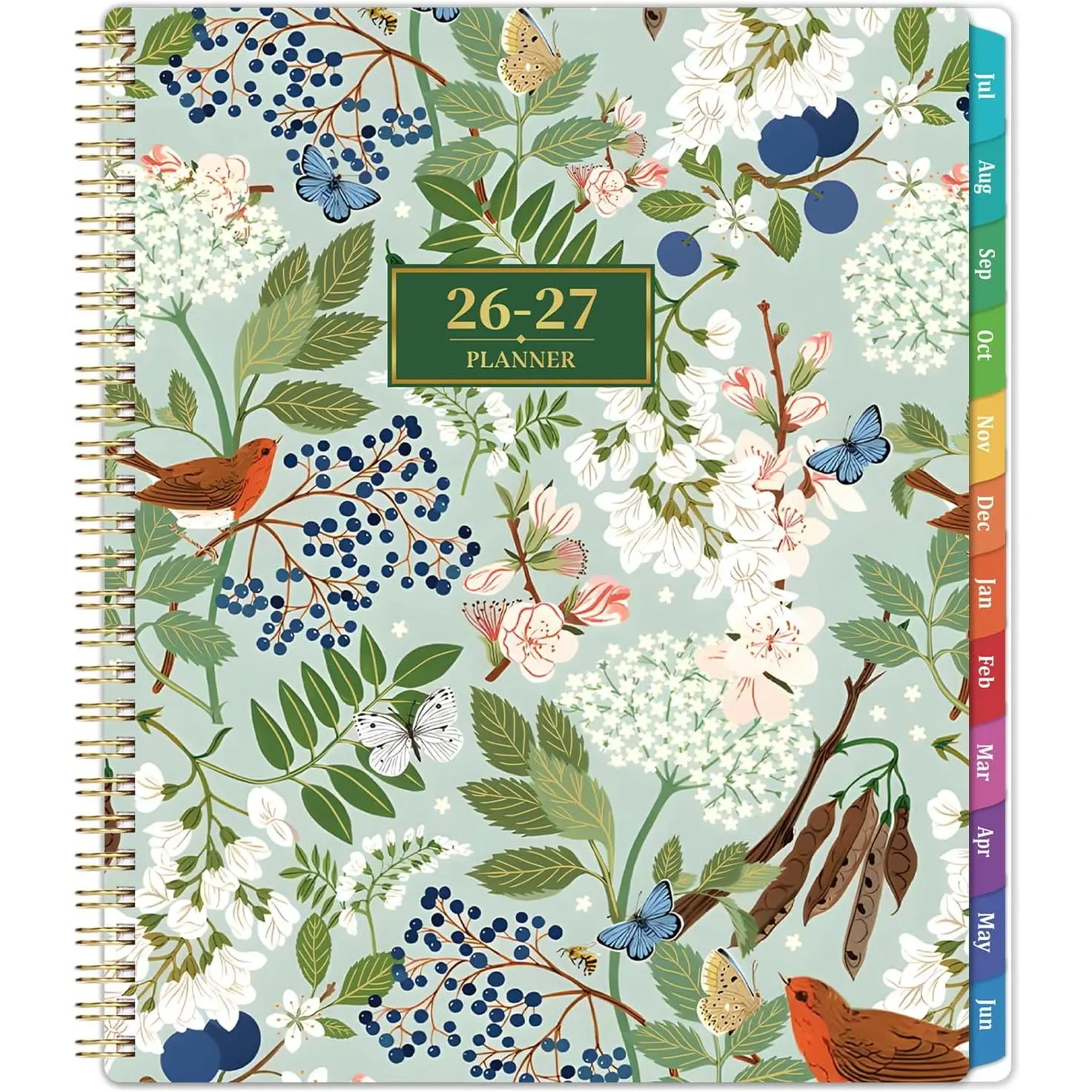Planner 2026-2027 - Academic Planner 26-27, July 2026 - June 2027, 9" x 11", 2026-2027 Planner Weekly and Monthly with Monthly Colorful Tabs + Storage Pocket + Spiral Bound - Floral