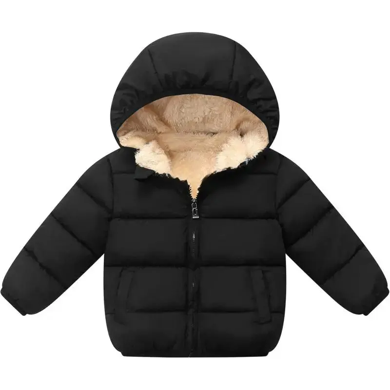 Toddler Unisex Hooded Puffer Coat, Long Sleeve Outerwear Jacket with Pockets, Machine Washable for Ages 1-7T, Elastic Band, Polyester Blend, Warm And Comfortable, Fleece, Fits 18-24 Month, Hooded Jacket, Removable Hood, Long Sleeves, Elastic Cuffs, Zipper